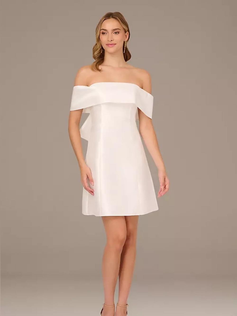 White Mikado Bow Short Dress by Adrianna Papell